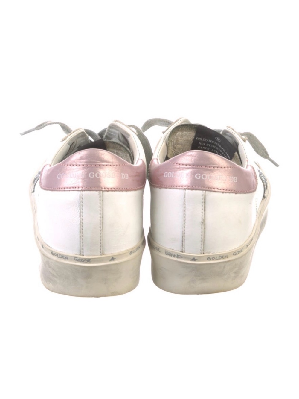 Golden Goose White Leather Sneaker with Silver Glitter Star and Pink Heel - Picture 3 of 6